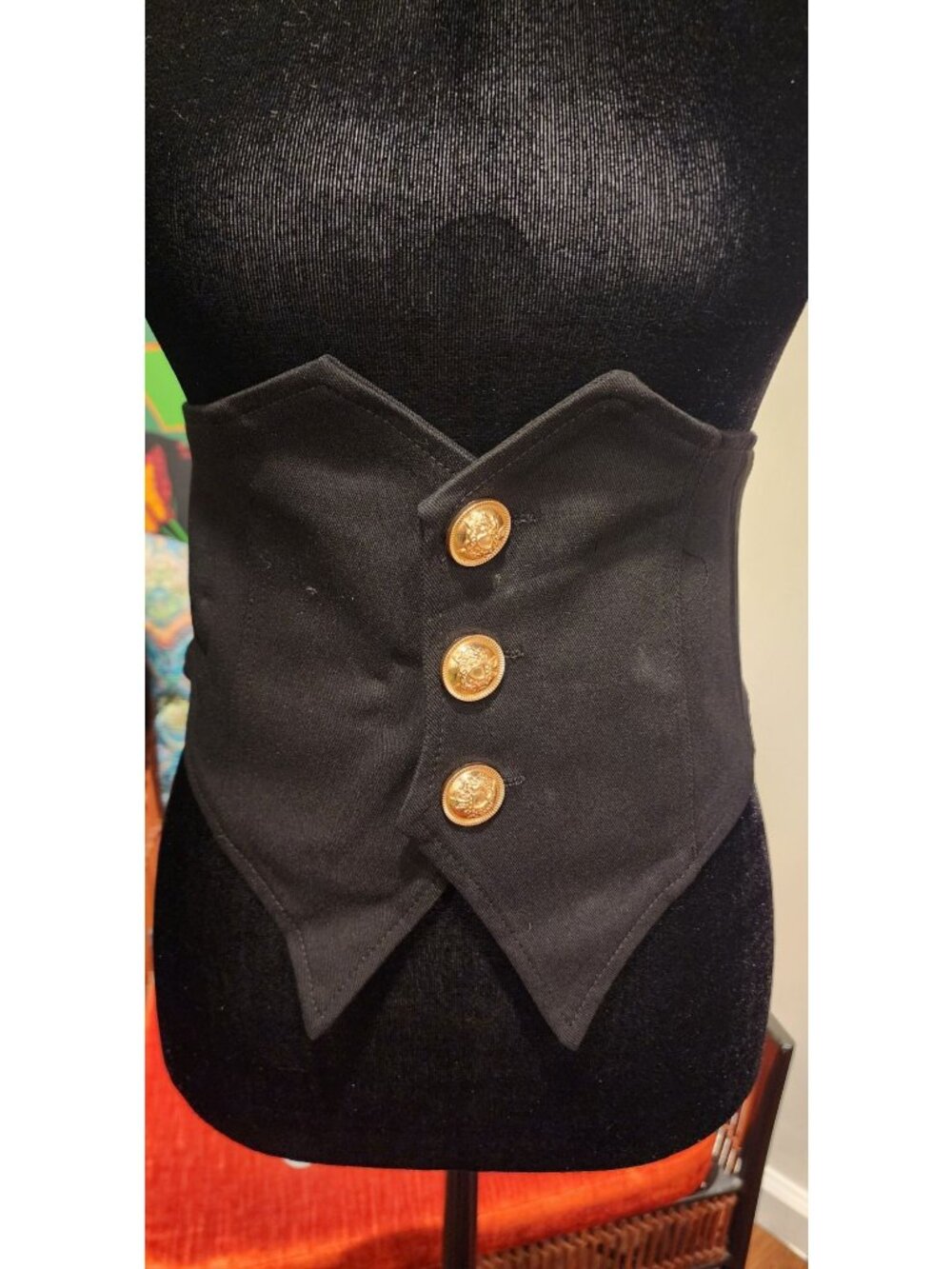 NEW Black Steampunk Style Corset Belt Gold Button Detail. Adjustable. Large